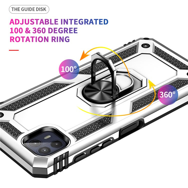 Anti-Drop Hard PC Soft TPU Shockproof Protective Case with Ring Kickstand Work with Magnetic Car Mount for Motorola Moto G50 5G - Silver