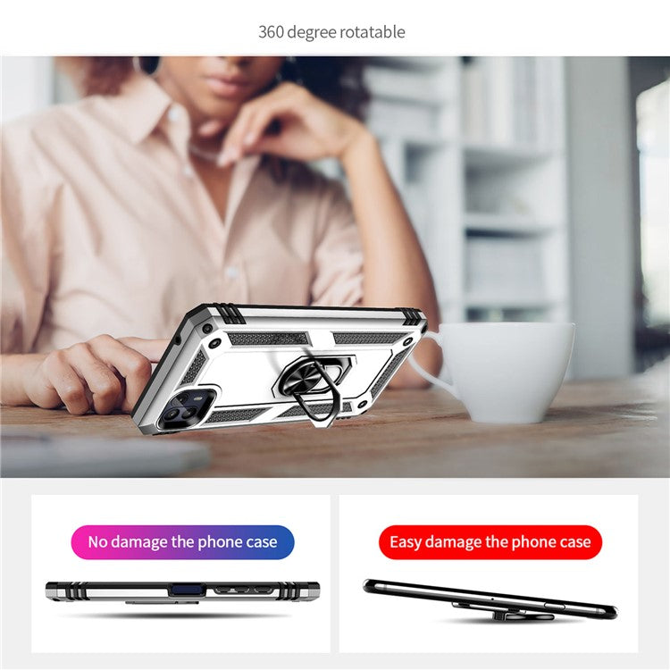 Anti-Drop Hard PC Soft TPU Shockproof Protective Case with Ring Kickstand Work with Magnetic Car Mount for Motorola Moto G50 5G - Silver