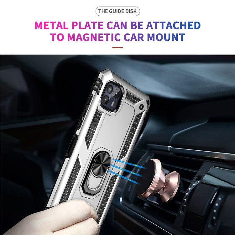 Anti-Drop Hard PC Soft TPU Shockproof Protective Case with Ring Kickstand Work with Magnetic Car Mount for Motorola Moto G50 5G - Silver