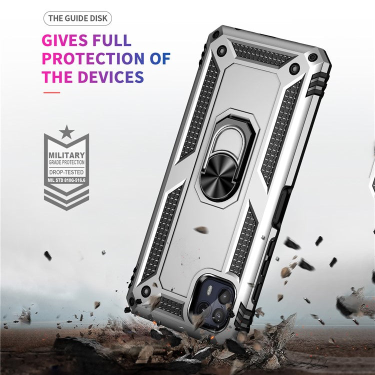 Anti-Drop Hard PC Soft TPU Shockproof Protective Case with Ring Kickstand Work with Magnetic Car Mount for Motorola Moto G50 5G - Silver