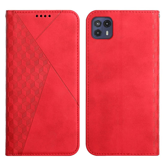Auto-absorbed Magnetic Closing Rhombus Pattern Skin-touch Soft Inner TPU Case Leather Phone Cover with Stand for Motorola Moto G50 5G - Red