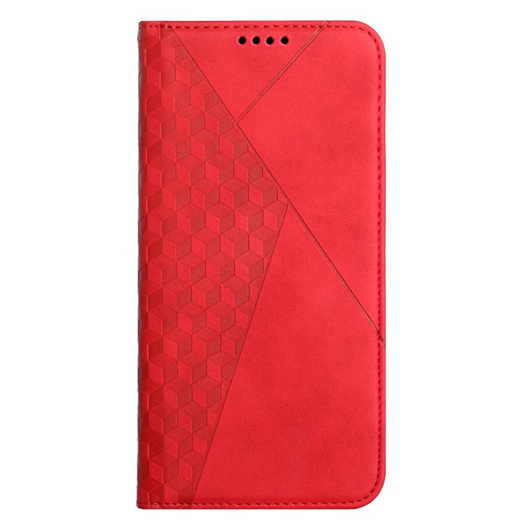 Auto-absorbed Magnetic Closing Rhombus Pattern Skin-touch Soft Inner TPU Case Leather Phone Cover with Stand for Motorola Moto G50 5G - Red