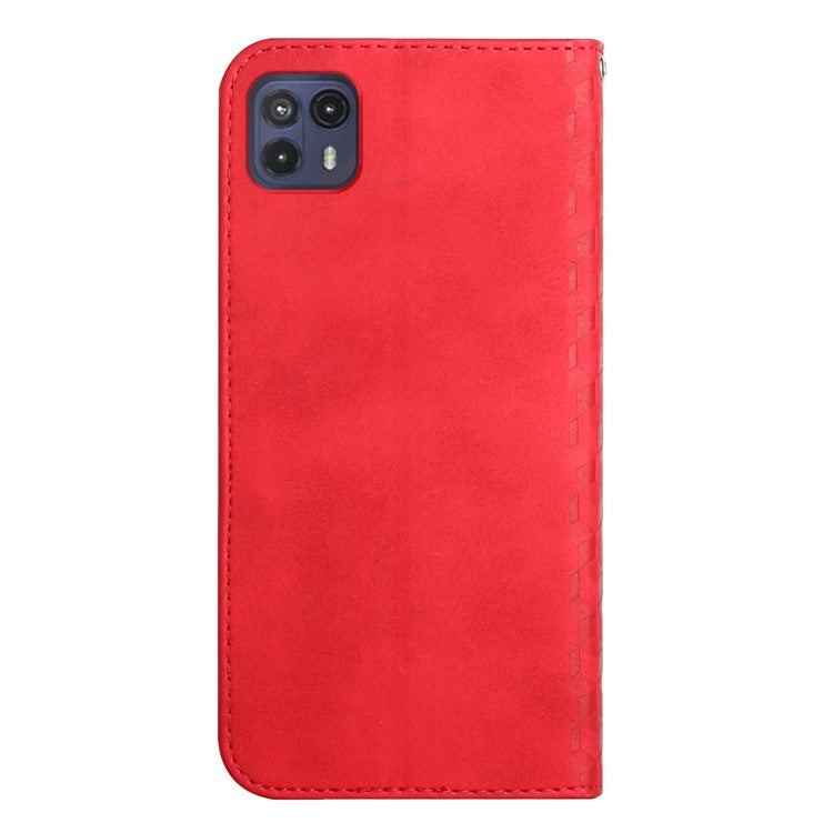 Auto-absorbed Magnetic Closing Rhombus Pattern Skin-touch Soft Inner TPU Case Leather Phone Cover with Stand for Motorola Moto G50 5G - Red