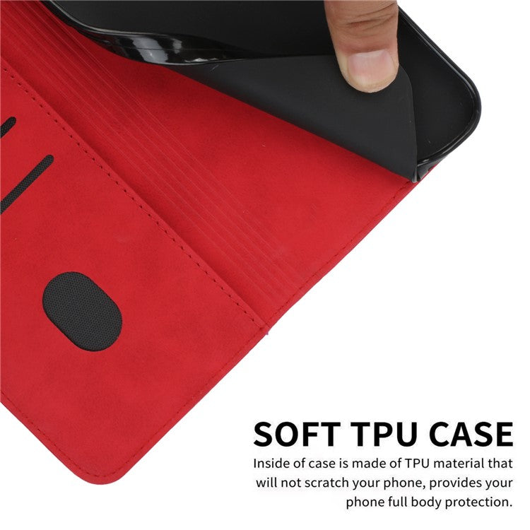 Auto-absorbed Magnetic Closing Rhombus Pattern Skin-touch Soft Inner TPU Case Leather Phone Cover with Stand for Motorola Moto G50 5G - Red