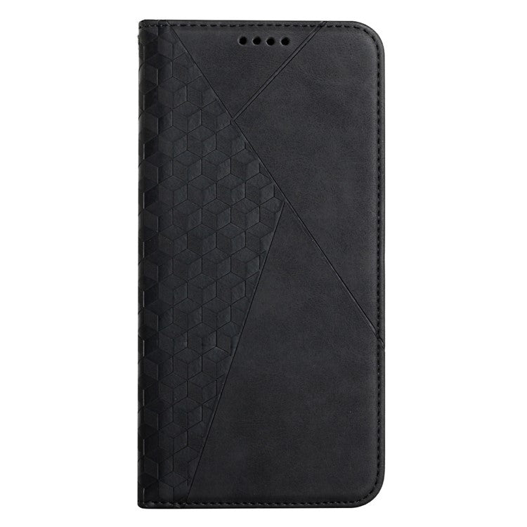 Soft TPU Inner Case + Leather Phone Cover Skin-touch Rhombus Pattern Auto-absorbed Magnetic Closure Stand Shell for Motorola Moto E20/E30/E40 - Black
