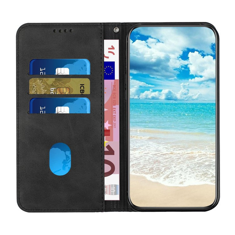 Soft TPU Inner Case + Leather Phone Cover Skin-touch Rhombus Pattern Auto-absorbed Magnetic Closure Stand Shell for Motorola Moto E20/E30/E40 - Black