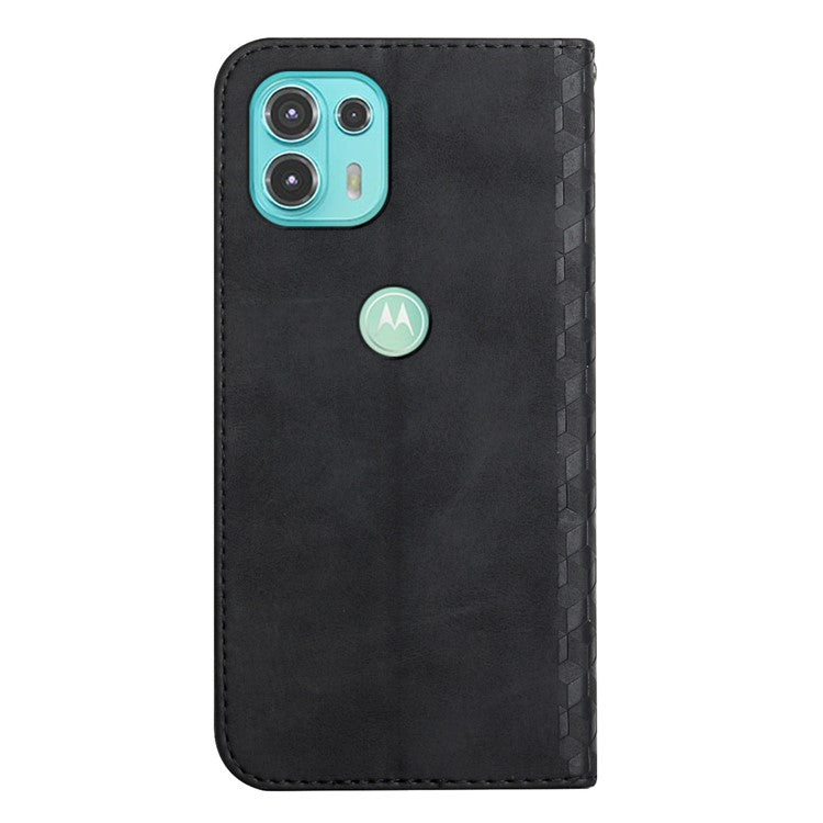 Skin-touch Rhombus Pattern Wallet Stand Design Case for Motorola Edge 20 Lite/Edge 20 Fusion Magnetic Auto-absorbed Closure Leather Cover - Black