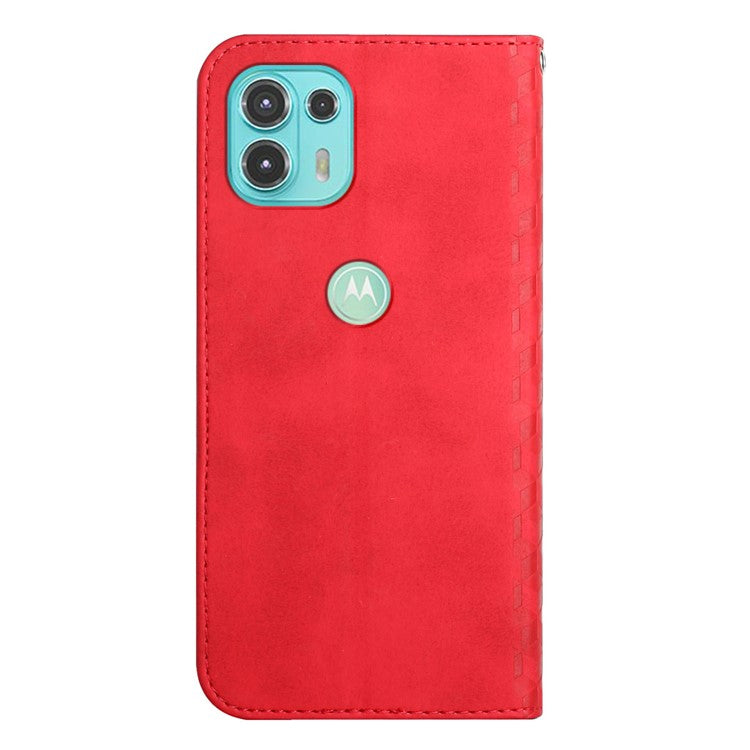 Skin-touch Rhombus Pattern Wallet Stand Design Case for Motorola Edge 20 Lite/Edge 20 Fusion Magnetic Auto-absorbed Closure Leather Cover - Red