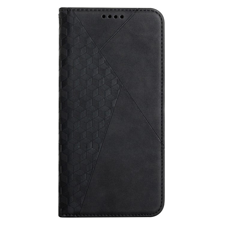 Scratch-proof Rhombus Pattern Skin-touch Case Drop-proof Auto-absorbed Magnetic Closing Leather Phone Cover with Stand for Motorola Edge 20 - Black