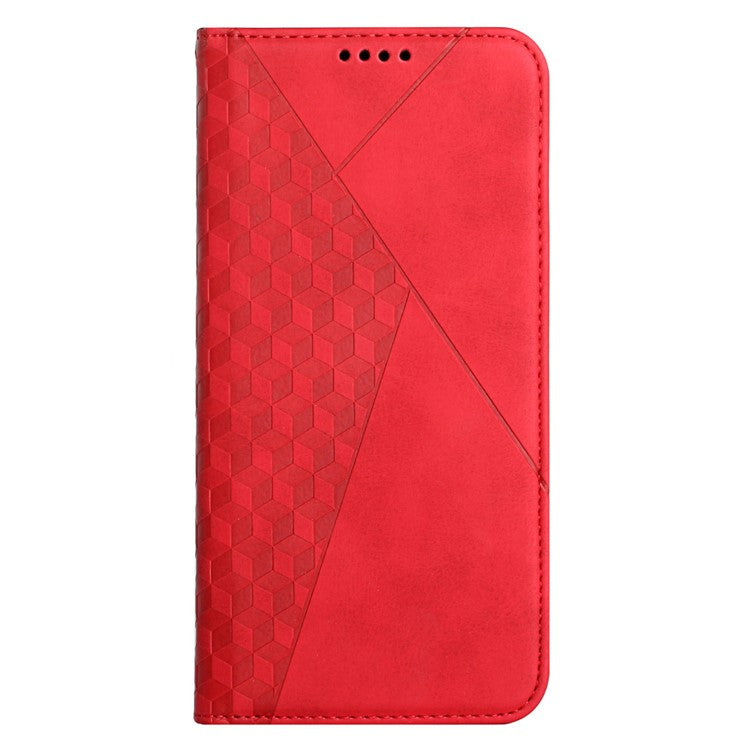 Scratch-proof Rhombus Pattern Skin-touch Case Drop-proof Auto-absorbed Magnetic Closing Leather Phone Cover with Stand for Motorola Edge 20 - Red