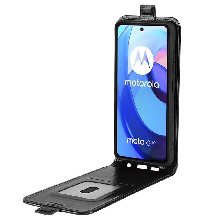 Crazy Horse Texture PU Leather Card Slot Vertical Flip Case with Card Slot wih Magnetic Double Clasp for Motorola Moto E30 / Moto E40 - Black