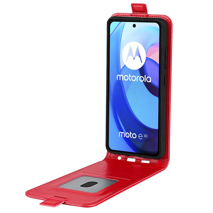 Crazy Horse Texture PU Leather Card Slot Vertical Flip Case with Card Slot wih Magnetic Double Clasp for Motorola Moto E30 / Moto E40 - Red