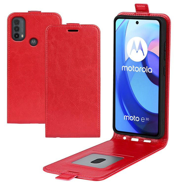 Crazy Horse Texture PU Leather Card Slot Vertical Flip Case with Card Slot wih Magnetic Double Clasp for Motorola Moto E30 / Moto E40 - Red