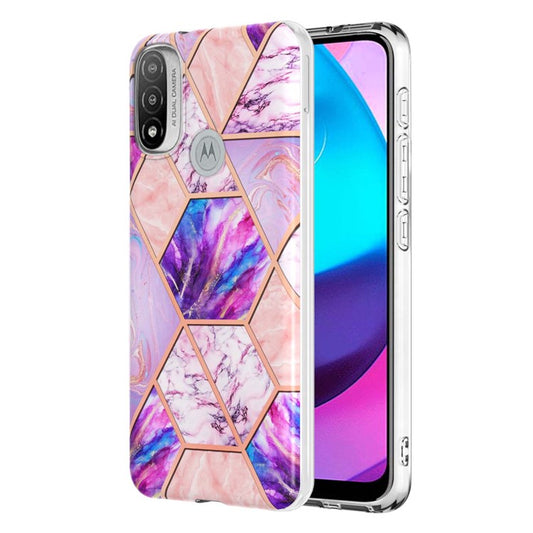 Anti-fingerprint IMD IML TPU Phone Cover Anti-fall Electroplating Marble Pattern 2.0mm Case for Motorola Moto E20/E30/E40 - Light Purple