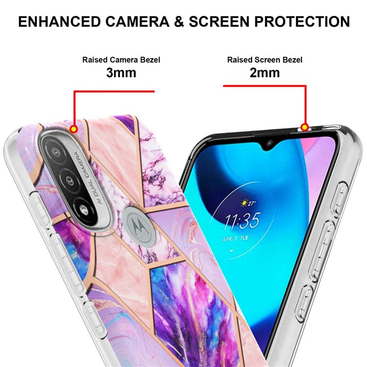 Anti-fingerprint IMD IML TPU Phone Cover Anti-fall Electroplating Marble Pattern 2.0mm Case for Motorola Moto E20/E30/E40 - Light Purple
