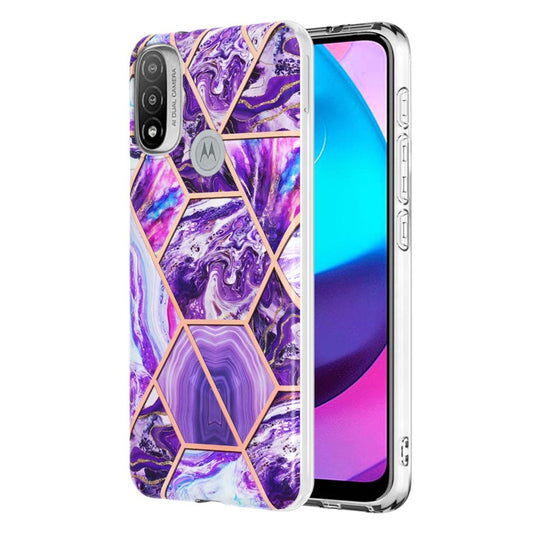 Anti-fingerprint IMD IML TPU Phone Cover Anti-fall Electroplating Marble Pattern 2.0mm Case for Motorola Moto E20/E30/E40 - Dark Purple