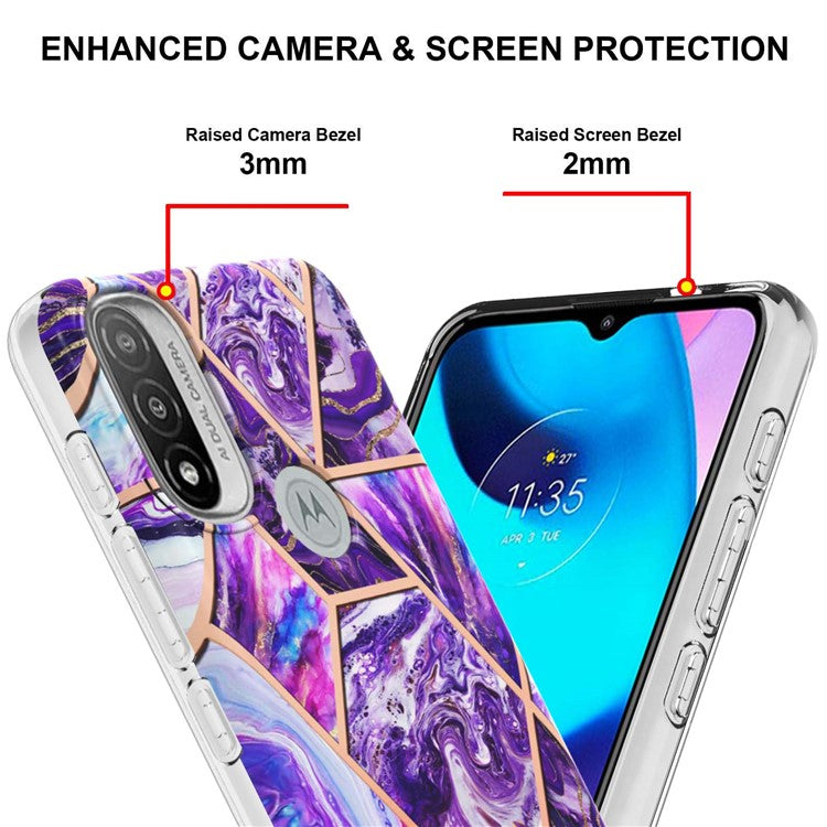 Anti-fingerprint IMD IML TPU Phone Cover Anti-fall Electroplating Marble Pattern 2.0mm Case for Motorola Moto E20/E30/E40 - Dark Purple