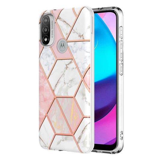 Anti-fingerprint IMD IML TPU Phone Cover Anti-fall Electroplating Marble Pattern 2.0mm Case for Motorola Moto E20/E30/E40 - Pink/White