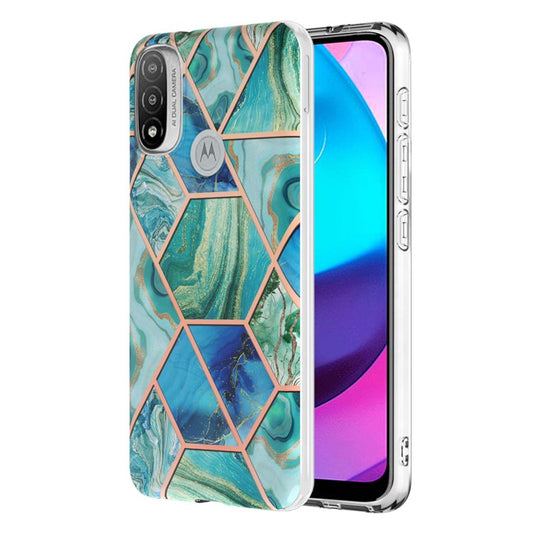 Anti-fingerprint IMD IML TPU Phone Cover Anti-fall Electroplating Marble Pattern 2.0mm Case for Motorola Moto E20/E30/E40 - Green