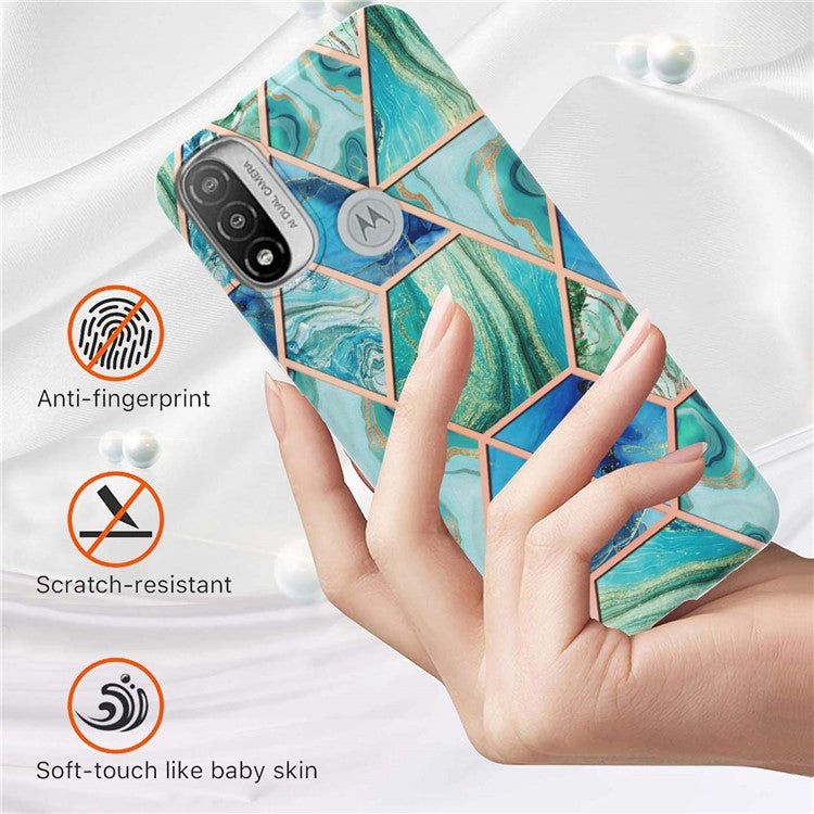 Anti-fingerprint IMD IML TPU Phone Cover Anti-fall Electroplating Marble Pattern 2.0mm Case for Motorola Moto E20/E30/E40 - Green