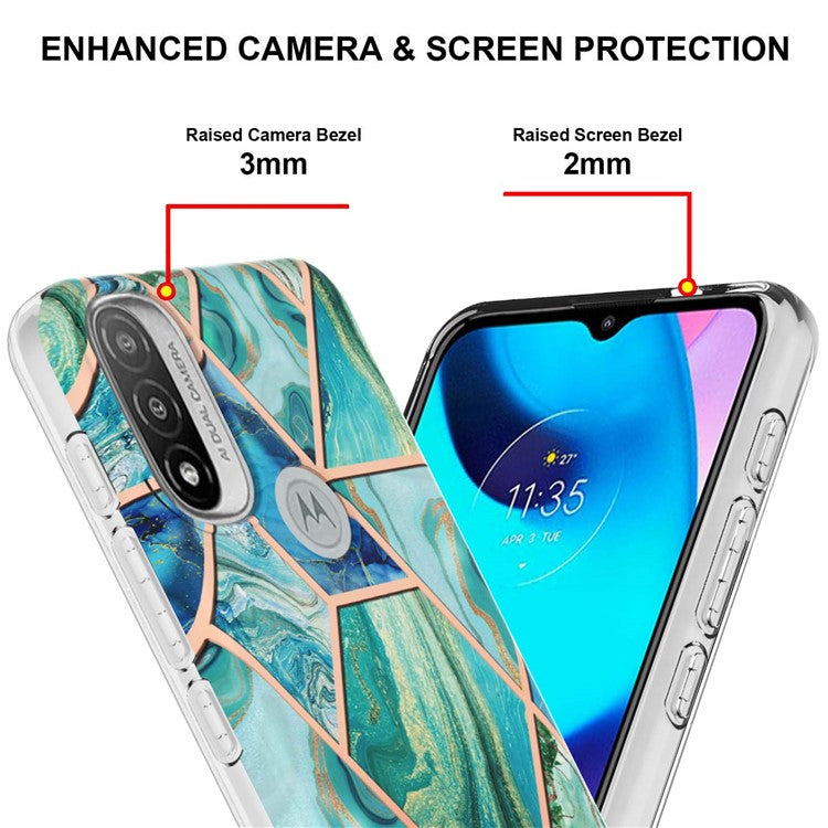 Anti-fingerprint IMD IML TPU Phone Cover Anti-fall Electroplating Marble Pattern 2.0mm Case for Motorola Moto E20/E30/E40 - Green