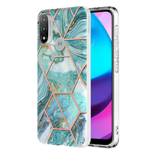 Anti-fingerprint IMD IML TPU Phone Cover Anti-fall Electroplating Marble Pattern 2.0mm Case for Motorola Moto E20/E30/E40 - Blue