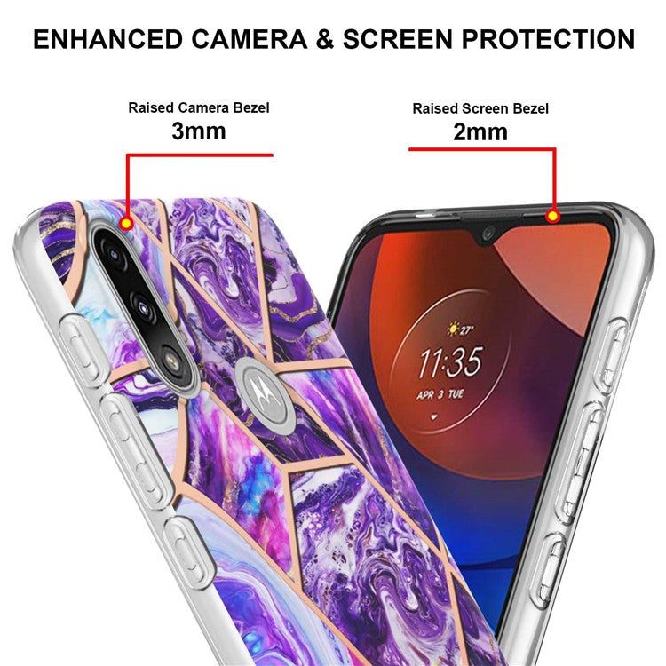 2.0mm Reinforced Raised Corners Electroplating Soft TPU IMD Marble Protective Case for Motorola Moto E7 Power / Moto E7i Power - Dark Purple