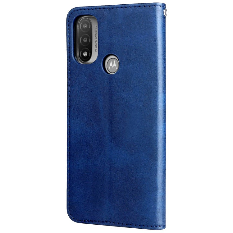 Stand Wallet PU Leather Cover Zipper Pocket Phone Case Shell for Motorola Moto E20/E30/E40 - Blue