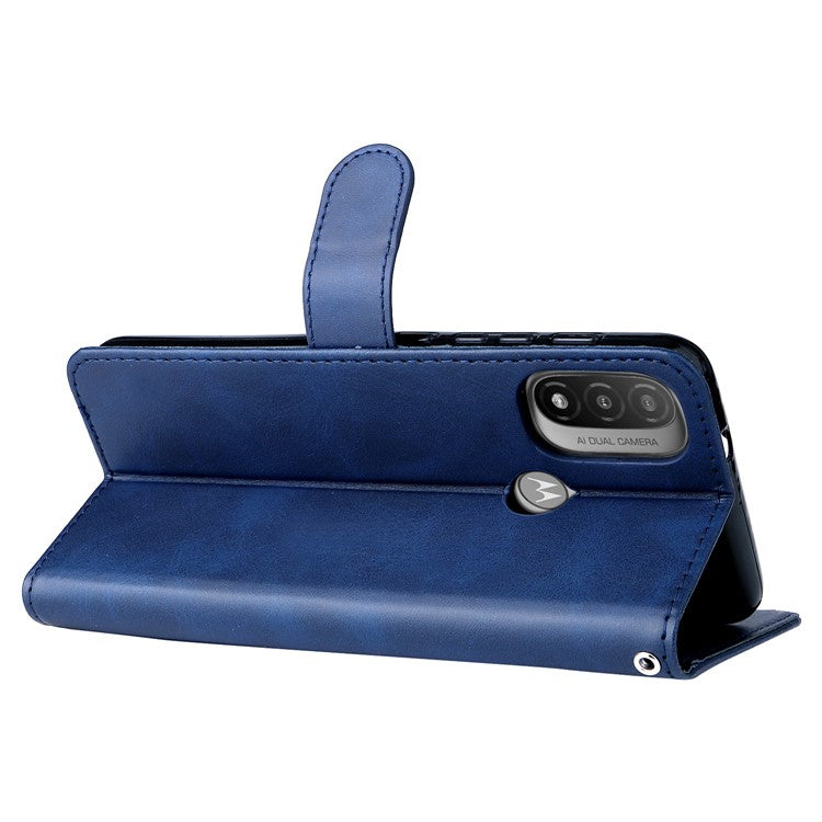 Stand Wallet PU Leather Cover Zipper Pocket Phone Case Shell for Motorola Moto E20/E30/E40 - Blue