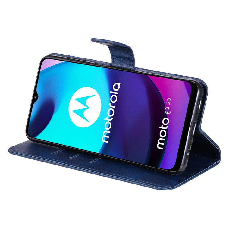 Stand Wallet PU Leather Cover Zipper Pocket Phone Case Shell for Motorola Moto E20/E30/E40 - Blue