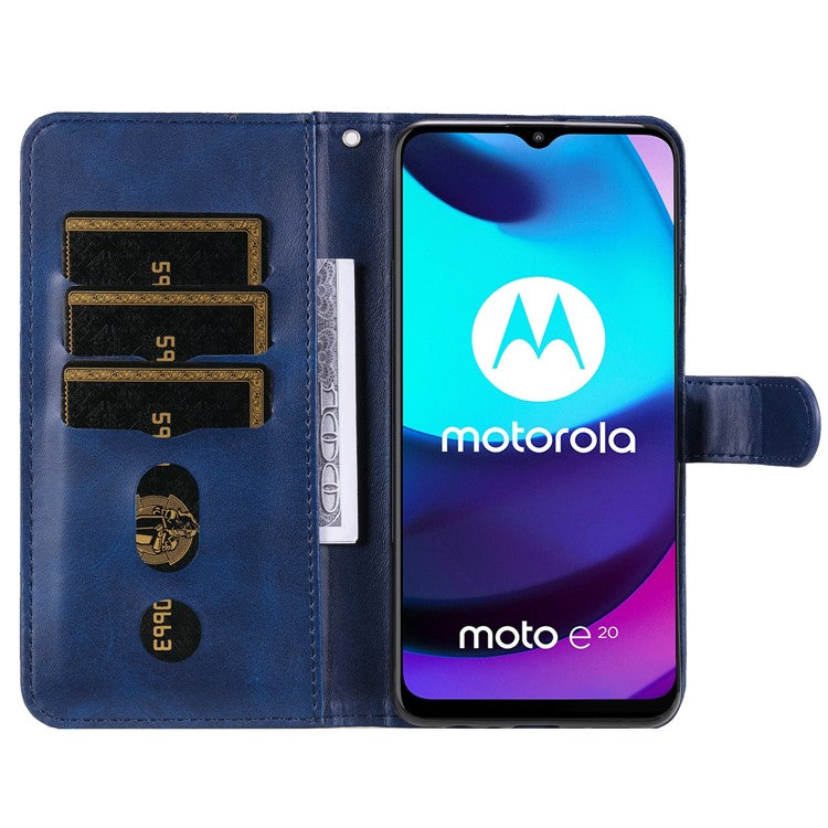 Stand Wallet PU Leather Cover Zipper Pocket Phone Case Shell for Motorola Moto E20/E30/E40 - Blue