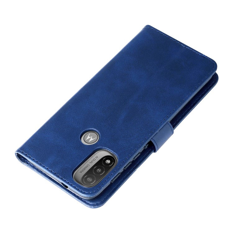 Stand Wallet PU Leather Cover Zipper Pocket Phone Case Shell for Motorola Moto E20/E30/E40 - Blue