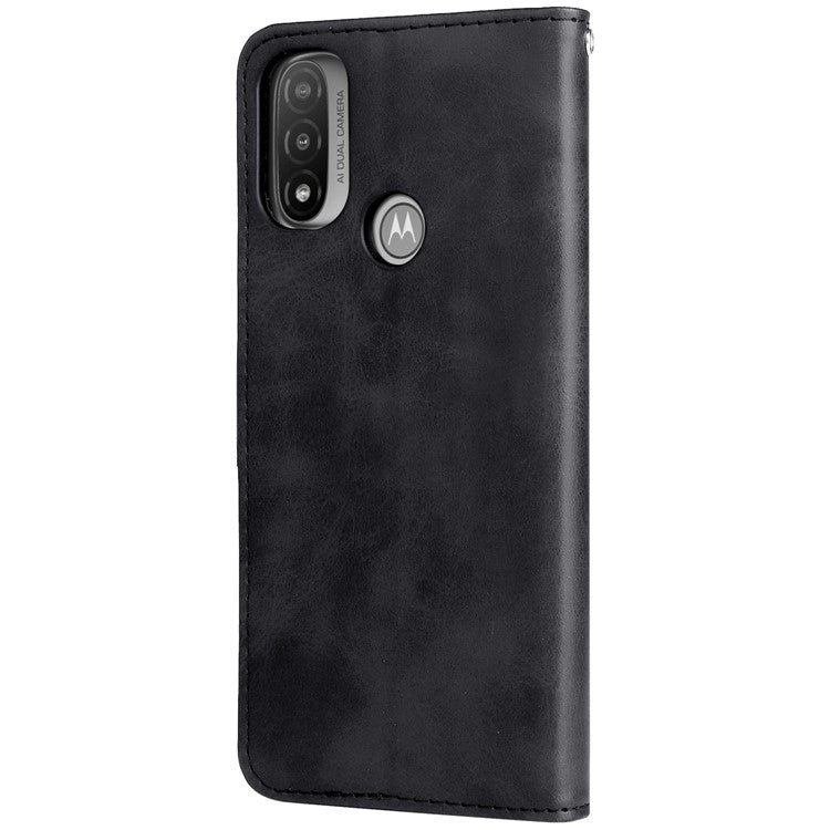Stand Wallet PU Leather Cover Zipper Pocket Phone Case Shell for Motorola Moto E20/E30/E40 - Black