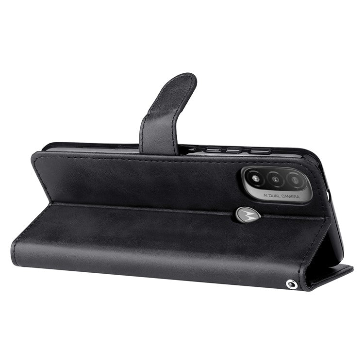 Stand Wallet PU Leather Cover Zipper Pocket Phone Case Shell for Motorola Moto E20/E30/E40 - Black