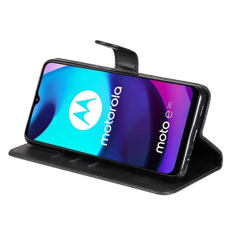 Stand Wallet PU Leather Cover Zipper Pocket Phone Case Shell for Motorola Moto E20/E30/E40 - Black