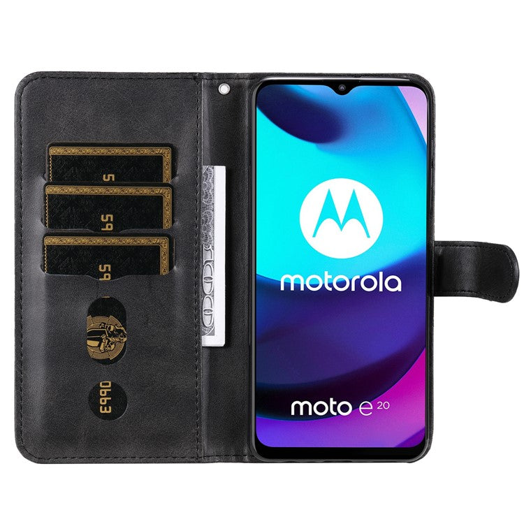 Stand Wallet PU Leather Cover Zipper Pocket Phone Case Shell for Motorola Moto E20/E30/E40 - Black