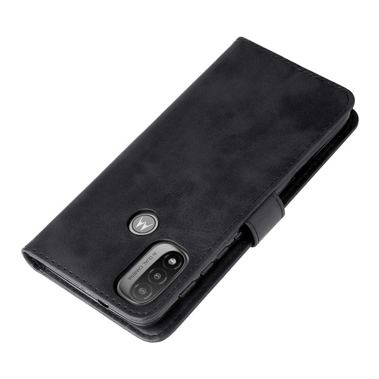 Stand Wallet PU Leather Cover Zipper Pocket Phone Case Shell for Motorola Moto E20/E30/E40 - Black