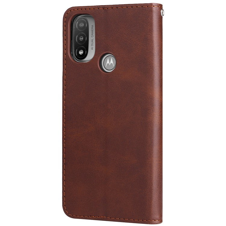Stand Wallet PU Leather Cover Zipper Pocket Phone Case Shell for Motorola Moto E20/E30/E40 - Brown