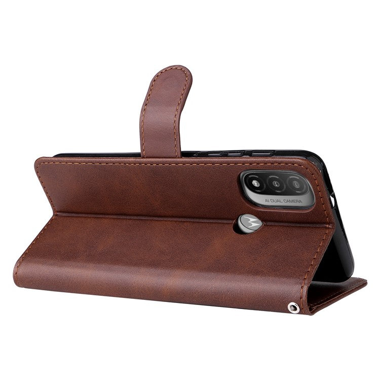 Stand Wallet PU Leather Cover Zipper Pocket Phone Case Shell for Motorola Moto E20/E30/E40 - Brown