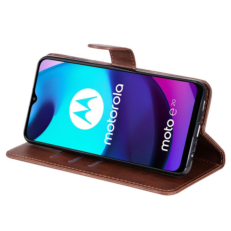Stand Wallet PU Leather Cover Zipper Pocket Phone Case Shell for Motorola Moto E20/E30/E40 - Brown