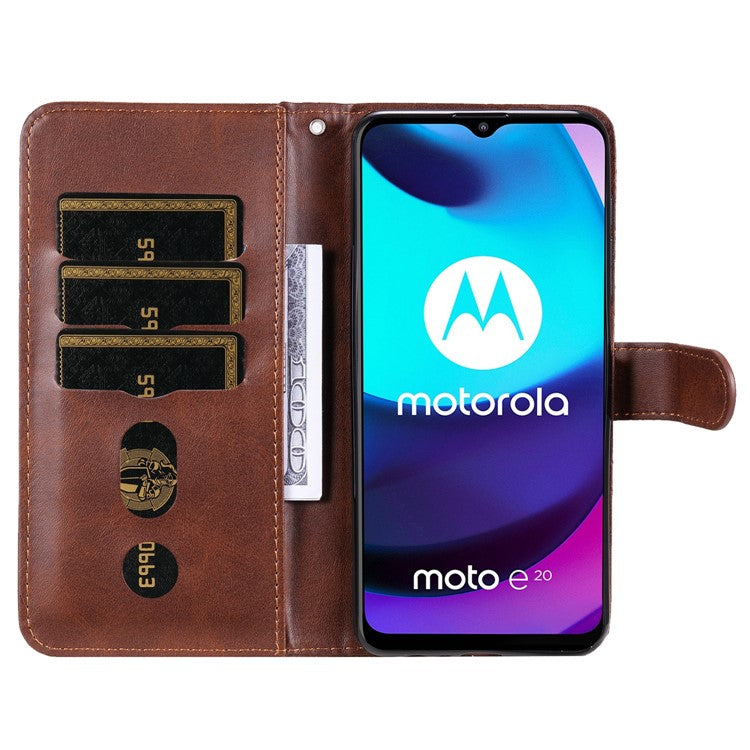 Stand Wallet PU Leather Cover Zipper Pocket Phone Case Shell for Motorola Moto E20/E30/E40 - Brown