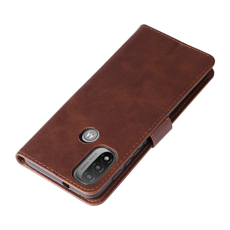Stand Wallet PU Leather Cover Zipper Pocket Phone Case Shell for Motorola Moto E20/E30/E40 - Brown