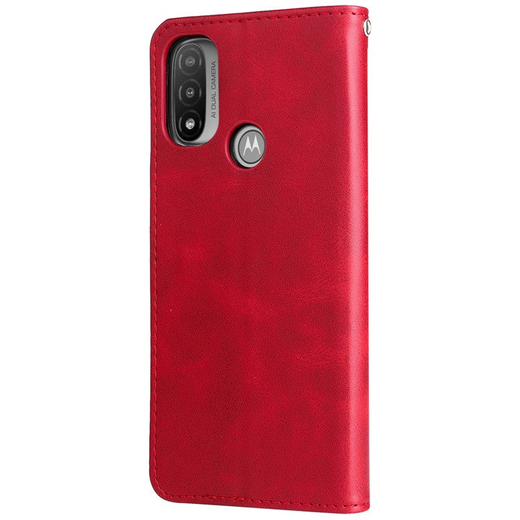 Stand Wallet PU Leather Cover Zipper Pocket Phone Case Shell for Motorola Moto E20/E30/E40 - Red