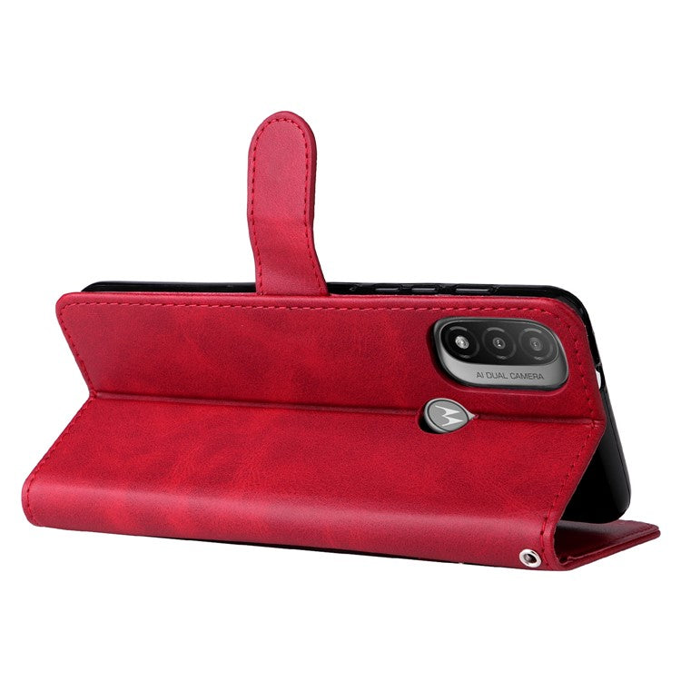 Stand Wallet PU Leather Cover Zipper Pocket Phone Case Shell for Motorola Moto E20/E30/E40 - Red