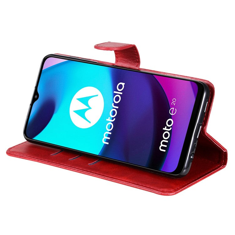Stand Wallet PU Leather Cover Zipper Pocket Phone Case Shell for Motorola Moto E20/E30/E40 - Red