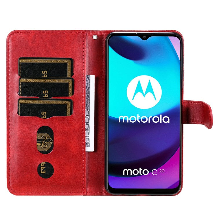 Stand Wallet PU Leather Cover Zipper Pocket Phone Case Shell for Motorola Moto E20/E30/E40 - Red