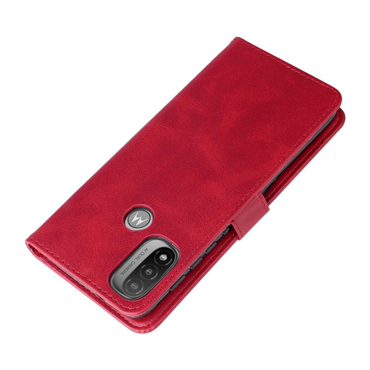 Stand Wallet PU Leather Cover Zipper Pocket Phone Case Shell for Motorola Moto E20/E30/E40 - Red