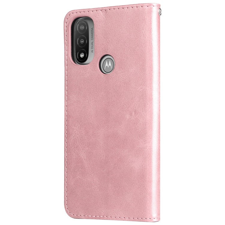 Stand Wallet PU Leather Cover Zipper Pocket Phone Case Shell for Motorola Moto E20/E30/E40 - Rose Gold