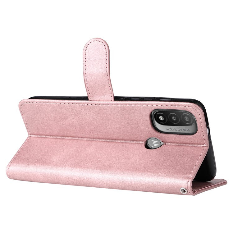 Stand Wallet PU Leather Cover Zipper Pocket Phone Case Shell for Motorola Moto E20/E30/E40 - Rose Gold