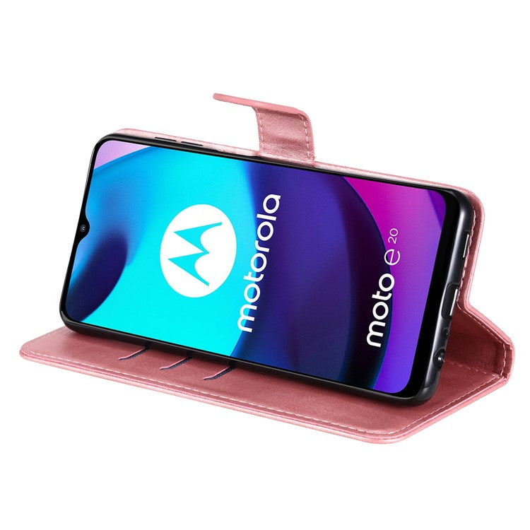 Stand Wallet PU Leather Cover Zipper Pocket Phone Case Shell for Motorola Moto E20/E30/E40 - Rose Gold